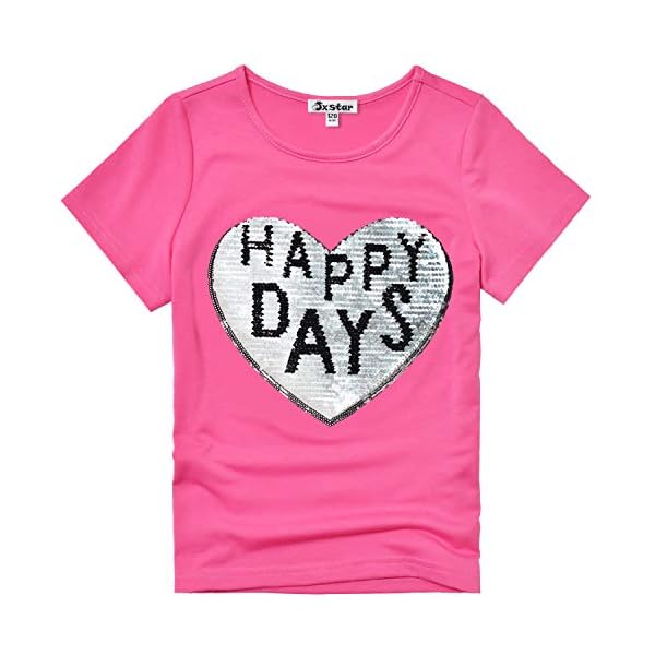 Jxstar Girls 4th July Shirts Flip Sequin American Flag T-Shirt Tops Short Sleeve Summer Clothes - Image 5