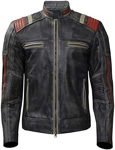 Cafe Racer Jacket - Men's Retro Moto Biker Jacket - Slim Fit Vintage Motorcycle Leather Jacket