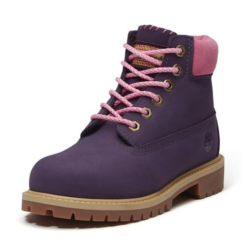 Timberland Kid's Premium 6 Inch Waterproof Boot, Dark Purple Nubuck/Pink, 3 M US