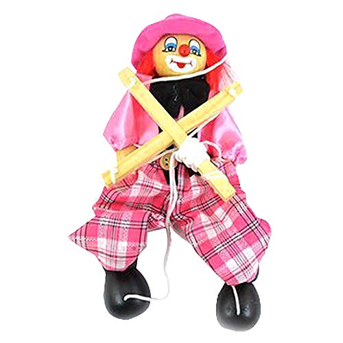 Shuohu Kids Pull String Clown Puppet Wooden Marionette Handcraft Toy Joint Move Doll Pink