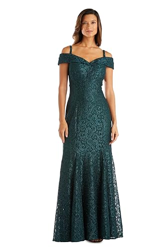R&M Richards Women’s Elegant Off The Shoulder Gown, Hunter