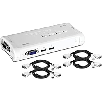 TRENDnet 4-Port USB KVM Switch Kit, VGA & USB Connections, 2048 x 1536 Resolution, Cabling Included, Control up to 4 Computers, TK-407K