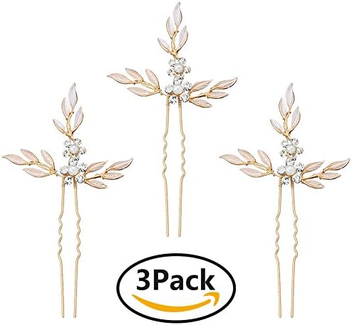 Miallo KC Golden Wedding Hair Pins Leaf Rhinestones handmade HairPieces(Pack of 3)