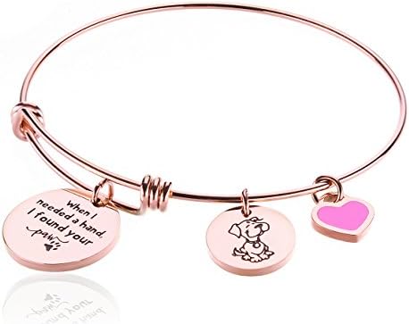 Rose Gold Plated Bangle Puppy Expandable Wire Bracelet For Women Stainless Steel Inspirational Bracelet Cat Dog Paw Print Charms Bead Pet Lover Friendship Gift For Girl Borivilla