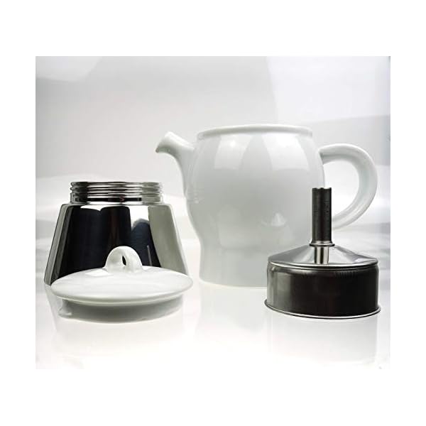 Moka Consorten Italienischer Espressokocher »Carina« | Edelstahl und weißes Porzellan | Füllmenge: 210 ml | Höhe: 18 cm… – Bild 5