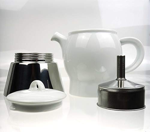 Moka Consorten Italienischer Espressokocher »Carina« | Edelstahl und weißes Porzellan | Füllmenge: 210 ml | Höhe: 18 cm… – Bild 5