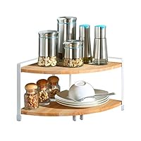 Garwarm Kitchen Spice Rack Organizer/2-Tier Natural Wooden Standing Rack/Kitchen Bathroom Bedroom Countertop Storage Organizer Spice Jars Bottle Shelf Holder Rack,Sector