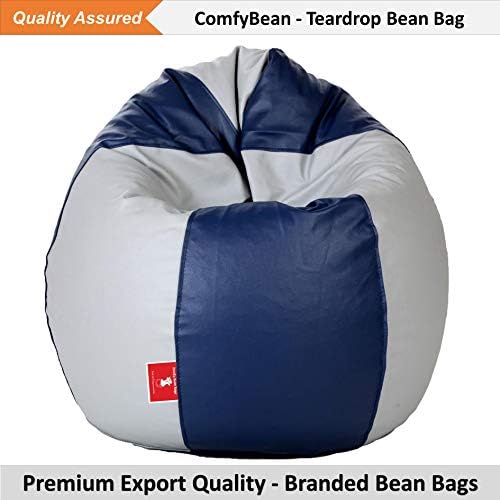 ComfyBean Teardrop Shape Bean Bag Filled with Bean Filler (XXL, Indigo and Grey)