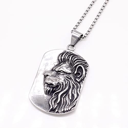 Zoesky Stainless Steel Vintage Convex King Lion Head Men Women Fashion Military Army Style Dog Tag Pendant Necklace, 24\'\' Stainless Steel Chain