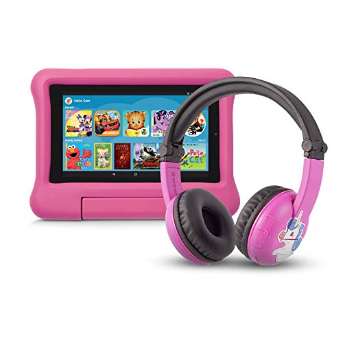 Fire 7 Kids Edition Tablet | 7" Display, 16 GB, Pink Kid-Proof Case + Made for Amazon Bluetooth BuddyPhones, PlayTime in Pink – Ages (3-7)