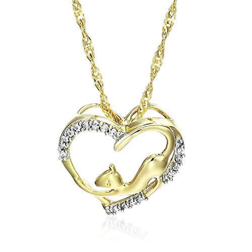 1/20 cttw Diamond Pet Heart Pendant In 14K Yellow Gold with 18 Inch Chain