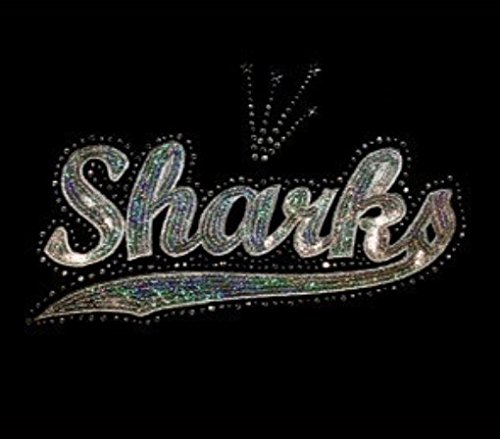 Sharks - Word - Silver - Sequin and Rhinestone Iron on Transfer