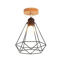 Retro Industrial Ceiling Light,Lighting Angle Adjustable Semi-Flush Mount Light Fixture Metal Bird cage Diamond Shade Pendant Light for Kitchen Island Dining Room Hallway