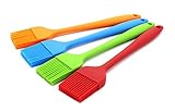 Zicome Set Of 4 Silicone Pastry Basting Grill Barbecue Brush - Solid Core And Hygienic Solid Coating - 4 Bright Colored Red, Blue, Orange, Green - 8-3/4 Inch Long