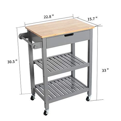 U-Eway Kitchen Rolling Island,Bar Serving Cart on Wheels,3 Tiers Wine Tea Beer Shelves Holder with Drawer,Trolley with Storage for Dining Rooms Kitchens (Grey)
