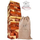 New KINGS TOWER - Premium REDWOOD Edition - Giant Tumbling Tower Stacking Game - Custom Storage Bag - Hand Rubbed Oil Finish & Iron Branded