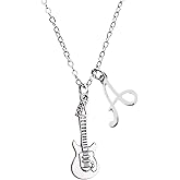 Personalized Guitar Charm Necklace with Letter Charm, Guitar Pendant Necklace, Guitarist Jewelry for Women, Teens and Girls