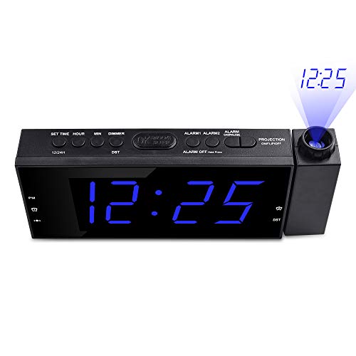 OnLyee Projection Ceiling Wall Clock Bed Shaker, 7" LED Digital Desk/Shelf Clock Dimmer, USB Charging, AC Powered Battery Backup Bedroom, Kitchen, Kids - Thumbnail 5