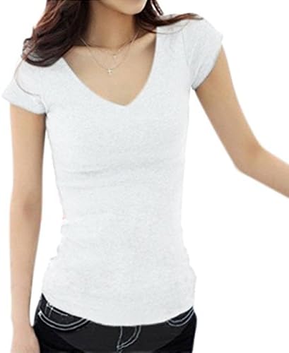 （アナトレ）Anotre レディース Uネック/Ｖネック 半袖 Tシャツ カットソー 無地 トップス（ ホワイト、ブラック、グレー S M L XL XXL ）