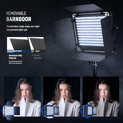 NEEWER 2 Pack Bi-color 660 LED Video Light and Stand Kit:(2)3200-5600K CRI 96+ Dimmable Light with U Bracket and Barndoor,(2) Softbox Diffuser,(2)75 inches Light Stand for Photography, Video Shooting