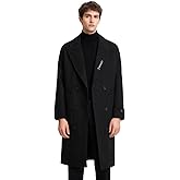 TrekWave Mens Black Trench Coat Long Sleeve Lapel Overcoat Casual Fall Winter Warm Pea coat with Pockets for Men Big and Tall