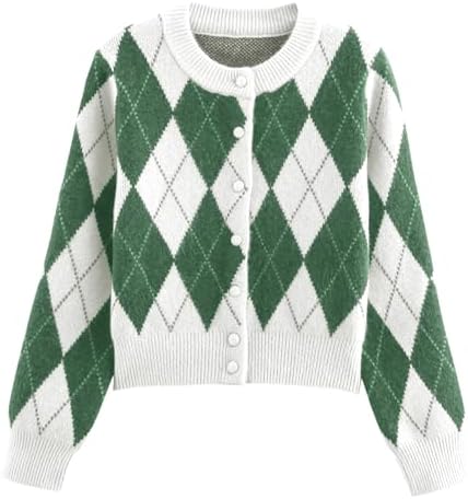 Old Money Suéter Estético Mujer – Diseño De Rombos Vintage Y2K, Cuello Redondo, Manga Larga
