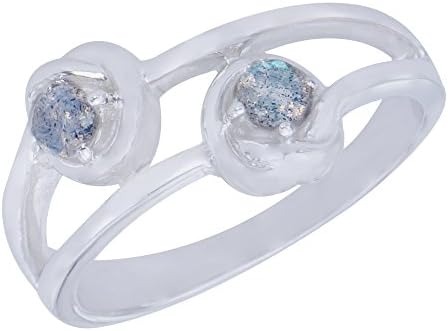 Stunning Genuine Flowers Natural Labradorite Gemstone Sterling Silver Round Shapes Jewelry Womens Ring