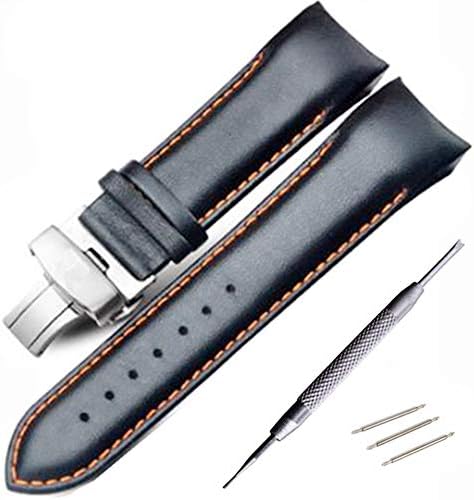 22mm 23mm 24mm Butterfly Buckle Orange Line Black Smooth Genuine Leather Watchband for T035 T035407 T035410 Watch Band Straps