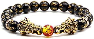 LNKRE JEWELRY Gold Dragon Head Bracelet Beads Healing Stones Stretch Wrap Bracelet for Mens & Women