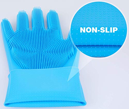 Pecute Pet Grooming Gloves, Dog Wash Mitt Bathing Gloves with High Density Bristles, Silicone Hair Removal Gloves with Enhanced Five Finger Design, Bathing and Massaging for Dogs and Cats
