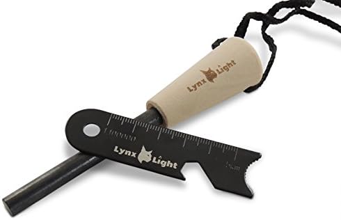 Lynx Light Survival Fire Starter | Fire Steel with Wooden Handle | Bushcraft 6 in 1 Multi-Tool for Emergency and Camping Kits | Ferro Rod | 12,000+ Strikes