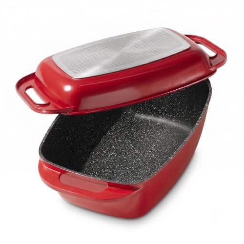 STONELINE Aluguss Bräter mit Deckel 43x26 cm, 8,4 L Bräter Induktion Backofengeeignet Für alle Herdarten, Deckel als Auflaufform verwendbar, Topf Anti
