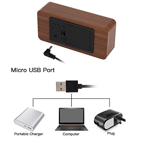 image for AHOMATE Digital Alarm Clock, Wood LED Adjustable Brightness Voi