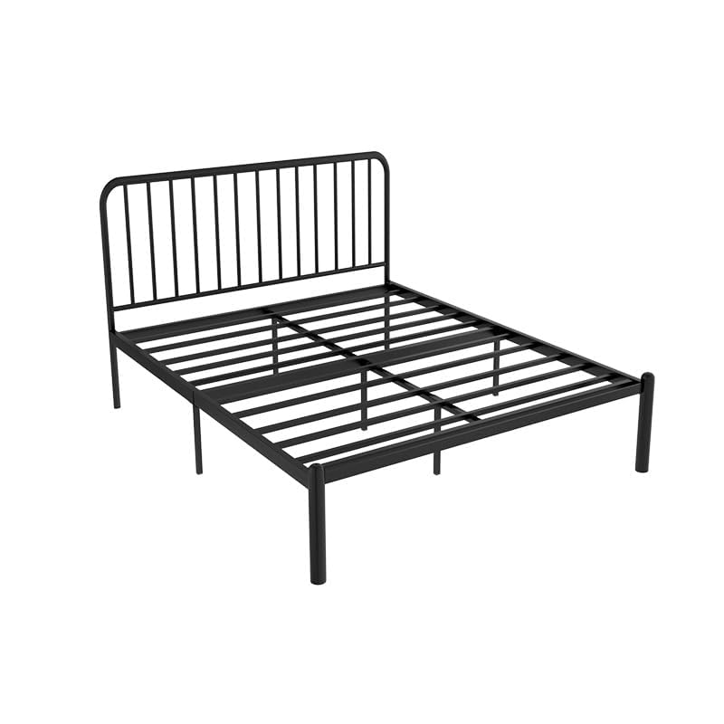 SKY-TOUCH Classic Metal Platform Single Bed Frame - Iron Art Headboard & Footboard, Under Bed Storage, Heavy Duty Iron Metal Platform Bed Frame, Black - 1.5m x 1.9m