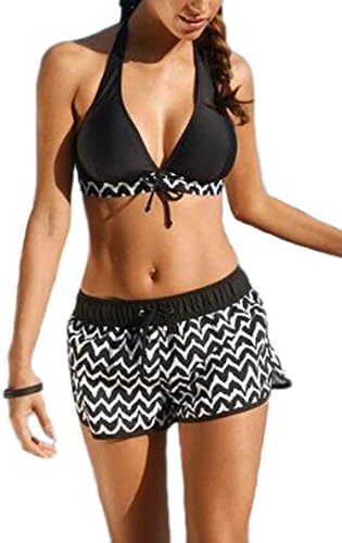 Summer Joy Women's Plus Size Ruched Printing Shorts Bikini Set