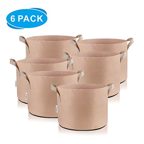 TopoLite 25Gal/6Pcs Tan Grow Bags Aeration Fabric Pots Plant Container for Nursery Garden and Planting (25Gal/6Pcs Tan)