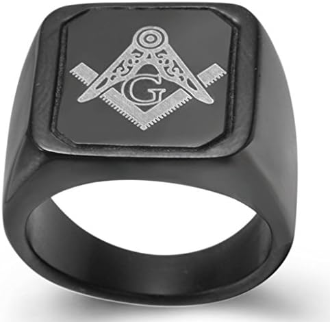 Size 7-15 Stainless Steel Black Masonic Mason Master Freemason Knight Templar Biker Signet Ring (15)