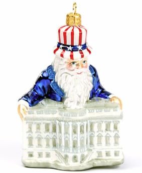 Slavic Treasures PAT085003 White House Santa Patriotic Blown Glass Ornament