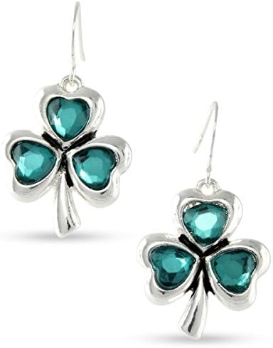 Irish Shamrock Green Crystal Good Luck Charm Clover Dangle Earrings