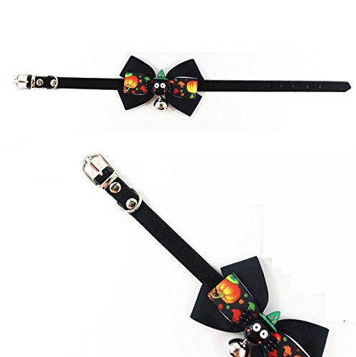 Stock Show Pet Necklace Collar Charm, 1Pc Halloween Leather Pumpkin Lamp Bowknot Collar with Bell Outfits Accessories for Small Medium Dogs/Cats