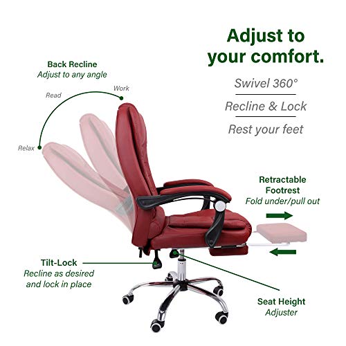 Halter Reclining Leather Office Chair, Modern Executive Adjustable Rolling Swivel Chair, Gaming
