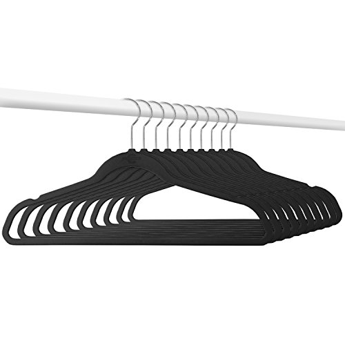 Closet Complete Premium Quality, True-Heavyweight, 80-gram, Virtually-UNBREAKABLE Velvet Hangers, Ultra-Thin, Space Saving, No Slip Hangers, Best for SUIT, Dress, Pants, Shirt, 360° Spin, CHROME Hooks, Black Set of 50