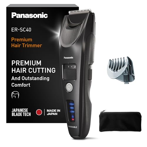 Panasonic ER-SC40K803 Haarschneider für Männer, tragbarer, kabelloser, wasserdichter Trimmer, fortschrittliche Klingen, 20 Längen, 1 Aufsatz, kabellos & kabelgebunden, LED-Batterieanzeige, Schwarz