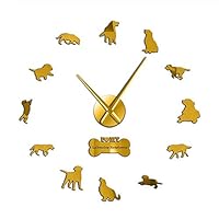 XIAMUXI 37" The Labrador Retriever Large Wall Clock Dog Breed DIY Wall Art with Mirror Acylic Sticker Effect Mirror Big Hands Clock Wall Sticker Silhouette (Color : Gold)