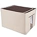 LivingBox 70 Quart/ 66 Liter Extra-Large Foldable Storage Containers Fabric with See-Through Window, Oxford Fabric Storage Bins, Natural