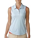 adidas Golf Women's Essentials 3-Stripes Polo Shirt, Soft Blue/Sunset Coral, X-Large