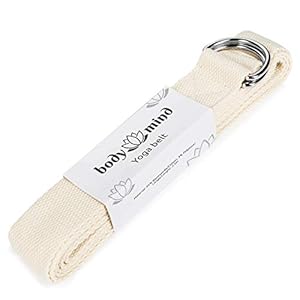 Body & Mind Yoga Strap Natural Cotton – Yoga Belt Strap with D-Ring Closure 250 x 3.8 cm