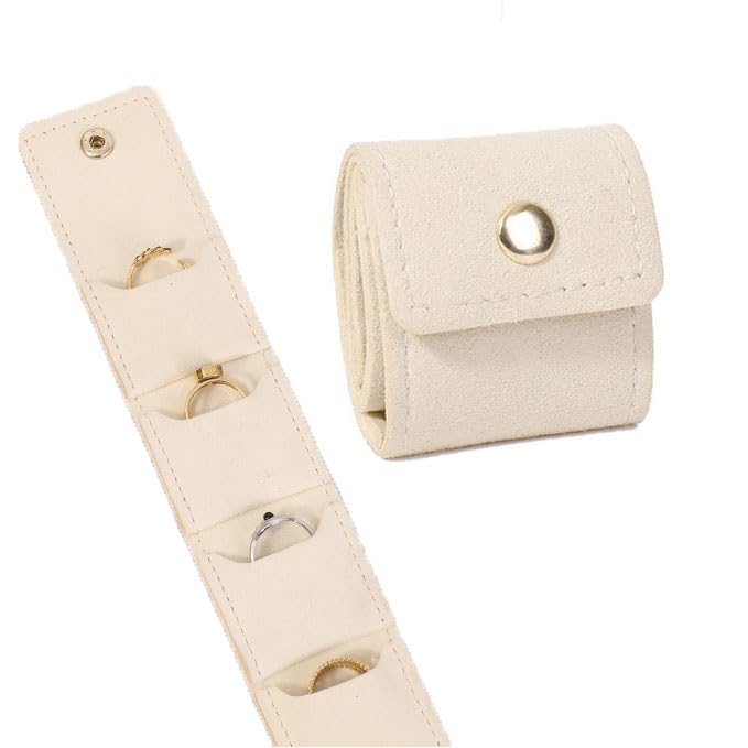Photo 1 of 1 Pack Travel Jewelry Bag with Small Compartment,Portable Small Jewelry Roll for Rings,Earrings,Necklaces,Packaging Pouch,Minimalist Organizer for Women,Lightweight,Convenient Travel Case(Cream)
