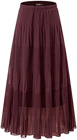 NASHALYLY Women's Chiffon Elastic High Waist Pleated A-Line Flared Maxi Skirts