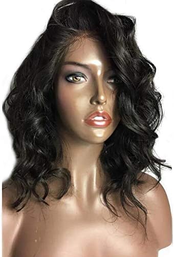 20 inch Natural Color Loose Curly Human Hair Lace Front Wig With Baby Hair Bob Human Hair Full Lace Wigs For Ladies (Black)